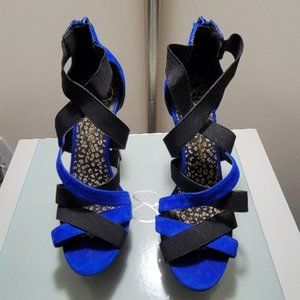 Jessica Simpson JS-Maple Kid Suede Heels Black/Americana Blue Size 8